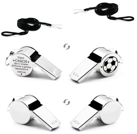 BMGRKYQX MGRKYQX 2pcs Sifflet en Acier Inoxydable avec Cordon, Sifflet de Sport Sifflet Arbitre Foot, Super Coach Cadeau pour Les entraîneurs et arbitres