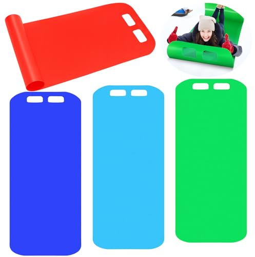 4 Pcs Winter Roll up Snow Sled Mat for Adults 53.9 Inch Flexible Plastic Lightweight Carpet High Speed Snow Sled Portable Carrying Snowboard Equipment for Ski Outdoor Sports