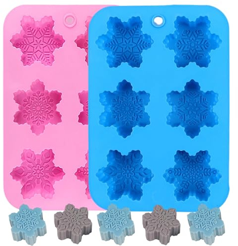ZHUIGUANGZE 2 Pcs Christmas Snowflake Silicone Molds, 6 Cavity Snowflake Soap Candle Molds for Xmas Baking DIY Winter Holiday Party Chocolate Candy Cake Pan Ice Cube Trays Decoration