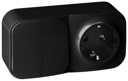 Miratic Interruttore Luce Muro Doppio con Presa di Corrente Schuko 2 Poli +Terra 16A 250V Finitura Lucida IP20 (nero)