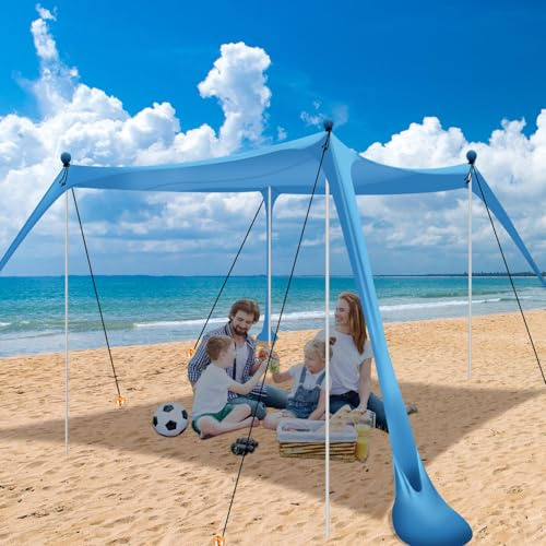 Beach Tent, Beach Canopy UPF50+ with Sandbags, Outdoor Shade 11x11 FT, Camping Tent Sun Shelter for Camping Trips, Fishing, Backyard Fun or Picnics