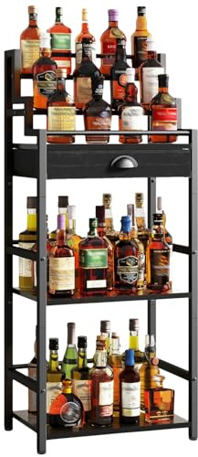 IBUYKE Portabottiglie Vino Gradini,Mobile Vino con Cassetto,Nero TMJ915B