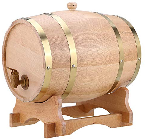 TIKATARER Barriles de Vino de Madera de Roble, Barriles Hechos a Mano de 1,5 3 5 10 Litros de Capacidad con Grifo de Plástico Fácil de Dispensar para de Whisky Brandy y Tequila (10L)
