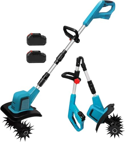GrecoShop Elettrozappa Motozappa Coltivatore a Batteria 21V con Doppia Batteria – Potente 270 RPM con 4 Denti in Acciaio, Profondità 18 cm e Larghezza 220 mm per Orto, Giardino e Aiuole