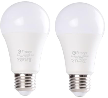 Etrogo E27 Dusk Till Dawn Sensor Light Bulbs 10W Warm White 3000K Auto ON Off for Entrance Door Front Porch Patio Garden 2 Pack of 2 Pieces