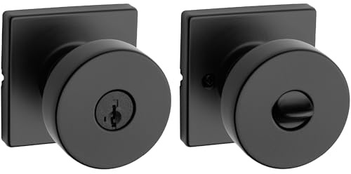 Kwikset Pismo Entry Door Knob with Lock and Key, Secure Keyed Handle Exterior, Front Entrance and Bedroom, Matte Black, Pick Resistant SmartKey Rekey Security and Microban