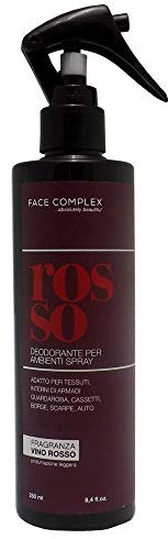 FACE COMPLEX Deodorante Spray per Ambienti, fragranza Vino Rosso, profumazione Leggera, Adatto per Tessuti, Interni di armadi, Guardaroba, cassetti, Borse, Scarpe, Auto - 250ml