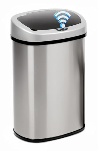 Meet perfect 13 Gallon Trash Can for Kitchen, Automatic Touchless Garbage Can with Motion Sensor, Stainless Steel Waste Bin with Liner Retainer Ring & Soft Close Lid, Smudge-Proof, Silver