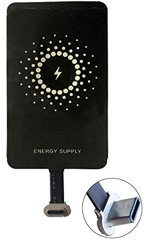 USB tipo C 1300mA Magic Tag Super-Fast Qi Receptor de carga inalámbrico y adaptador compatible con Google Pixel, Samsung, Huawei, LG, Sony, Motorola, Nokia, etc (corta, cabeza de metal)