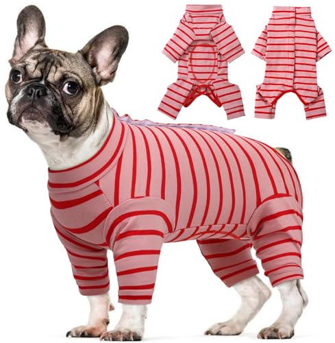 Kuoser Dog Onesie Recovery Suit, Long Sleeve Bodysuit After Surgery, Red M