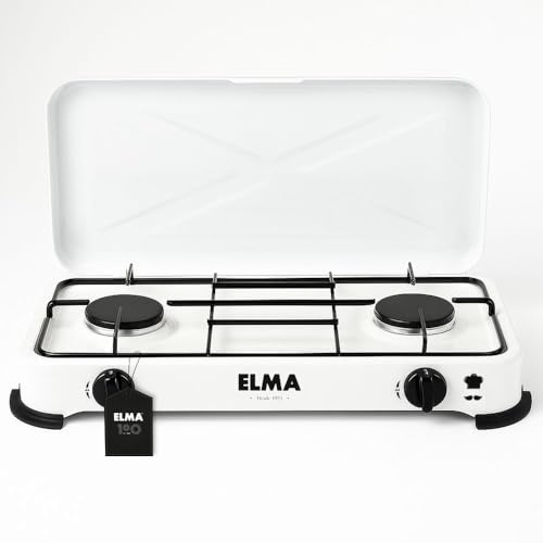 ELMA Réchaud à Gaz avec 2 Brûleurs Compatible avec le gaz Butane et Propane I Réchaud de Camping Portable I Comprend les Instructions de Montage I 58 x 25 x 5,4 cm