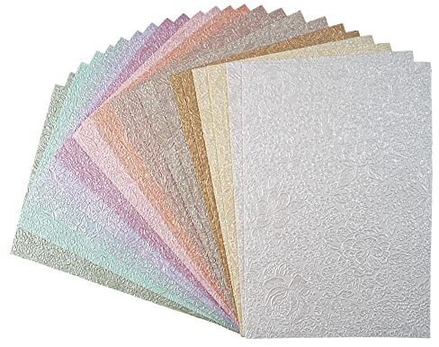 Ideen mit Herz Carta decorativa naturale, design floreale, carta naturale, carta colorata, fatta a mano, raffinata, goffrata, colorata, DIN A4, 24 fogli in 12 colori (design 03)