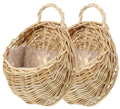 Tofficu 2 Piezas Cestas De Mimbre Colgantes para Plantas con Forro Impermeable Maceteros Decorativos De Pared para Interior Y Exterior 9X7 Pulgadas