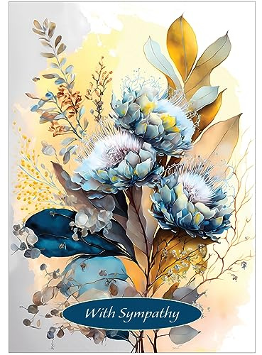 Wild And Arty Blue Flower Bouquet Sympathy Card - Large A5