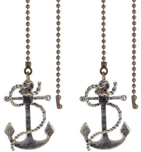 GORGECRAFT 2Pcs Ceiling Fan Pull Chain 15 Inches Anchor Decorative Beaded Ball Pull String Ornament Pendant Extension Chains for Ceiling Light Lamp Fan Chain Extender Antique Bronze