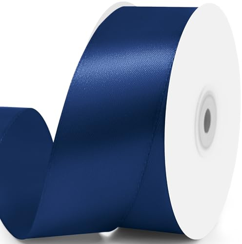 Quhora 1-1/2 x 50 Yards Satin Ribbon - Navy Blue Silk Ribbon with Spool - Ideal for Gift Wrapping, Floral Bouquets, Crafts, Wedding Party Decorations, Christmas and Sewing Projects