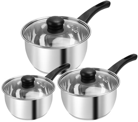 Stainless Steel Pot Set with Lid 6pcs,Sauce Pans 1QT & 2QT & 3QT Set,Triply Bottom Stainless Steel Pot Set