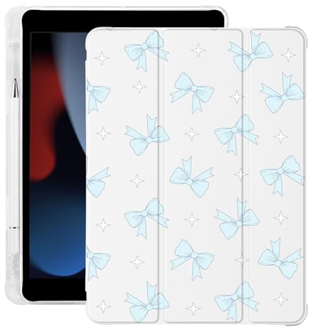 BlHMCASE Lindo lazo azul Kawaii para iPad Air de 11 pulgadas M2 2024 (6ª generación) con soporte para lápices, apagado y encendido automático, cubierta trasera de TPU suave de cuero blanco