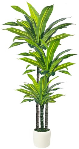Artificial Dracaena Plant Indoor 150cm Fake Tree Tall Faux Plants Indoor Outdoor Decor with White Planter for Home Decor Office Living Room Porch Patio Housewarming