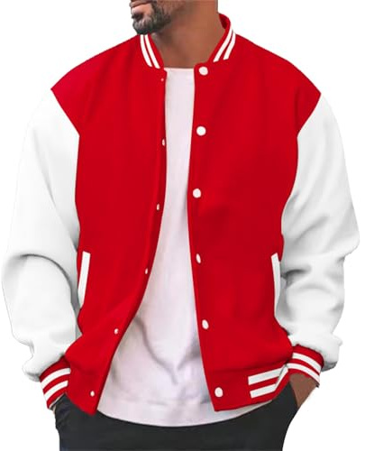 Generisch Herren Varsity Jacke Baseballjacke mit Taschen Slim Fit College Fashion lässige College Jacken S-3XL Collegejacke Freizeit Sportjacke Streetwear Stehkragen Herbst Frühling