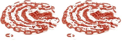 Perel Absperrkette rot weiß 5 m, Kunststoff, Sicherheitskette für innen und außen, Markierungskette für Baustelle, Parkzone, Lager, Gelände oder Veranstaltung (Packung mit 2)