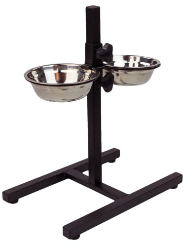 KCT Elevated Adjustable Height Dog Pet Feeding Stand with 2 Raised Bowls - Medium