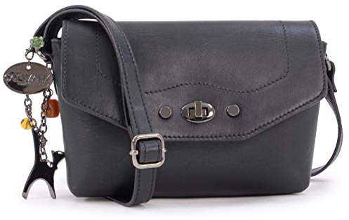 Catwalk Collection Handbags - Borsa a Tracolla Piccola in Vera Pelle - Borsetta Donna - Borsa a Mano con Tracolla Regolabile - Florence - Nero