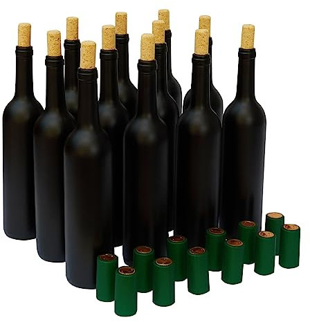 GOLDBEARUK Lot de 12 bouteilles vides en verre à vin 750 ml (Noir givré)