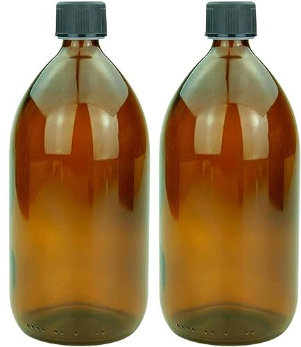 mikken 2 bouteilles en verre marron de 1000 ml avec bouchon à vis.