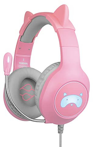 FRTEC - Auriculares Gaming Headset TANOOKI Rosa con Orejas de Gato Desmontable Cable y Luz LED RGB para PS5, PS4, Xbox Series, X|S, Xbox One, Nintendo Switch, PC, Mac