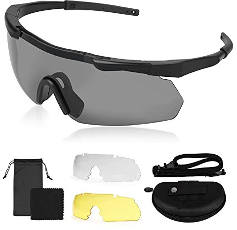 Polarisierte SchießBrille Halbrahmen, Outdoor Tactical Brille, Verstellbare Fahrradbrille Sportbrille, Polarisierte Sonnenbrille Augenschutz, Wechselobjektive Laser-Augenschutz Brille Uv-Schutz Unisex