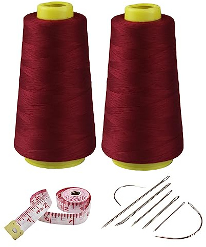 Kit di 2 bobine di filo da cucito in poliestere rosso vino, 2743 m ciascuno, 40s/2 fili multiuso per macchina da cucire e lavori di riparazione manuale