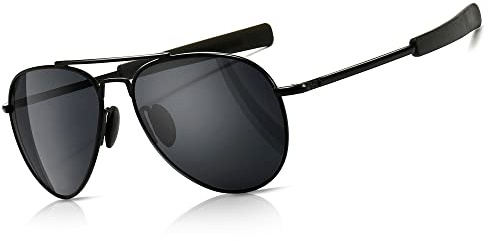 SUNGAIT Lunettes de soleil pilote pour hommes Polarisées Style militaire 100% Protection UV400 (Monture noire/lentille grise) SGT288-HH-FR