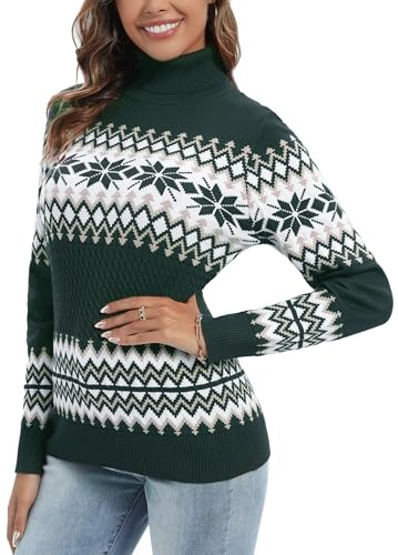 Suéter Navidad Mujer Cuello Alto Navideño Prendas de Punto Adherente Tops Manga Larga Jersey Calcetín Básico Invierno Jerséis Elegante