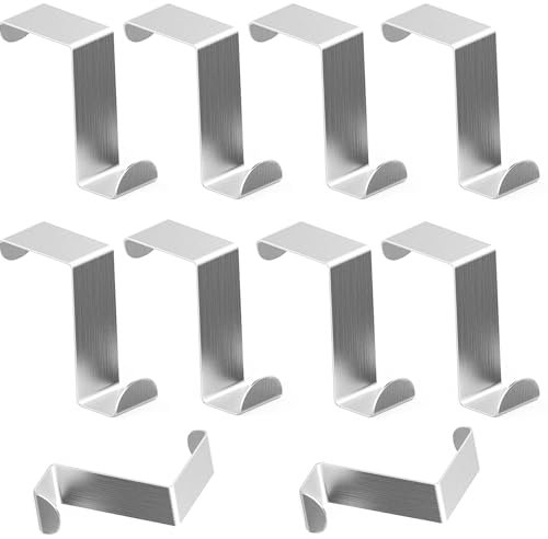 ACONDE 10 Stück Edelstahl Türhaken, Kleiderschrankhaken, Ohne Bohren Badezimmerhaken, Z Haken, Reversible Haken Kleiderbüge, 45mm, für Küchenschrank, Schranktür, Zimmertür, Silber