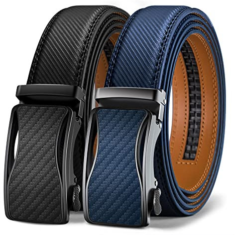 KEMISANT Gürtel Herren 2er, Ledergürtel Gürtel Ratsche Automatikschließe für Herren Verstellbar 35mm Breit mit Geschenkbox(Schwarz/Blau,105cm/28-34 taille verstellbar)