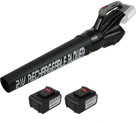 Weytoll Akku Laubbläser, 4,0 Ah Akku*2, 21Volt System Leaf Blower, 22–40 m/s Akku-Laubbläser mit Geschwindigkeitsänderung, Professional Laubbläser auf großen Flächen, Akku Gebläse Schwarz