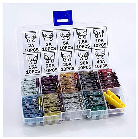 TMP1105 100 Stück mittlere Autosicherungen 2 A 3 A 5 A 7,5 A 10 A 15 A 20 A 25 A 30 A 40 A + Clip Amp mit Box-Sortiment Auto Blade Fuse SUV