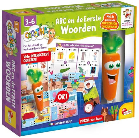 Lisciani - CAROTINA ABC et Premiers Mots - Stylo Interactif pour Développer La Langue - Jeu Educatif dès 3 Ans - Alphabet - Apprentissage de l'alphabet - Version en Français