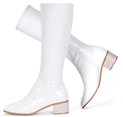 Zabtuc Bottes hautes hautes pour femme Bottes épaisses à talon bas Bout carré Fermeture éclair latérale Bottes confortables pour l'automne et l'hiver Pointure 36-42, Blanc., 38.5 EU