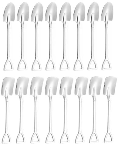 Namvo Cuillère à Pelle en Acier Inoxydable – Cuillère Rouge en Forme de Pelle créative pour pastèque, thé au Lait, café, Sucre, crème glacée, Desserts