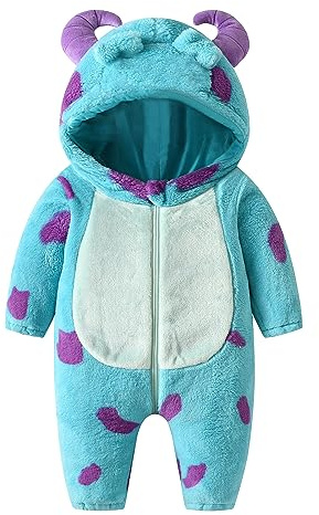 Fiacafyo Toddler Baby Girls Boys Fleece Jumpsuit Animal Hooded Romper Snowsuit Halloween Costume Fuzzy Warm Fall Winter Clothes (A-Blue, 2-3 Years)