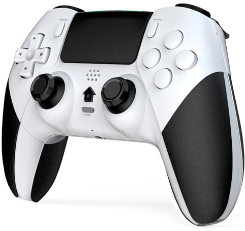 Shiptree Wireless Controller für PS-4, Game Controller Kompatibel mit PS-4/Slim/Pro mit 2 Programmierbaren Tasten, Gamepad mit Trubo/Dual Vibration/6-Achsen Gyro Sensor/Touchpanel/Audio Jack - Weiß