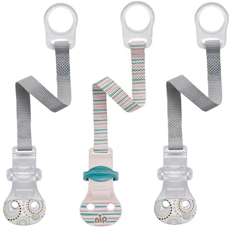nip Lot de 3 attache-tétine et clip, fermeture confortable, anneau de fixation en silicone flexible, sans métal, sans BPA, extra léger, pour toutes les tétines sans anneau, unisexe