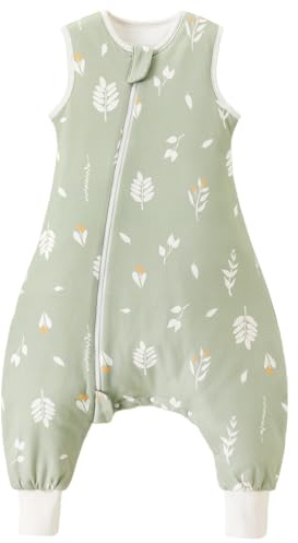 Nivolltha Sac de Couchage pour Bébé 1.5 TOG, Sac de Couchage Toute Saison avec Pieds, 100% Coton, Doux, Qualité Premium, Gigoteuse avec Jambes pour Enfants, Feuilles