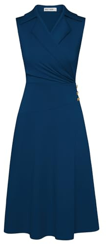 GRACE KARIN Abito da Cocktail da Donna Elegante Abito da Sera Plissettato in Linea A con Bottoni Decorativi per Feste aziendali Blu Verde L