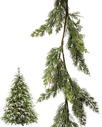 Générique Guirlande De Noel Cèdre | 2.5M Branches De Cèdre Artificielles, Guirlande De Sapin Artificiel, Tiges De Faux Cèdre De Noël, Guirlandes des Fêtes pour Murs, Cheminées, Rampes, Portes, Arbr
