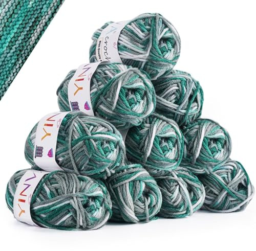 YINVA Wolle zum Häkeln Stricken Häkelwolle 10 x 25g Bunt Wolle Farbverlauf Häkelgarn Mehrfarbiges Sockenwolle für Häkeln Stricken und Handwerk (Dunkelgrün)