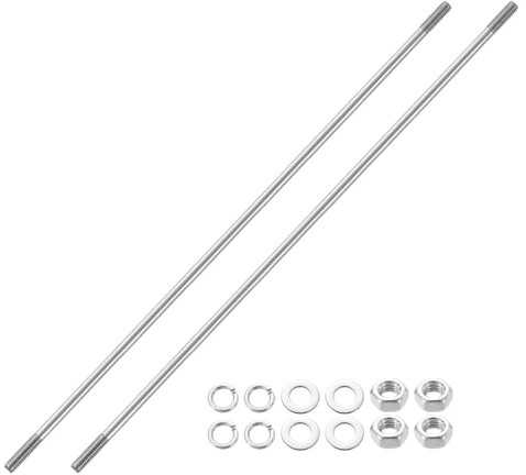 sourcing map 2pcs Double Ended Stud Screws, M6x300mm 304 Stainless Steel Dual Threaded Rod Bolts with Nuts and Flat & Lock Washers Double End Threaded Stud Screw Bolt for House Maintenance