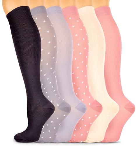 Kaempe 6 Paar Kompressionsstrümpfe Damen Bunt, Thrombosestrümpfe Flug, Compression Socks Women,Stützstrümpfe, Kompressionssocken für Laufen, Schwangerschaft, Sport, Sommer
